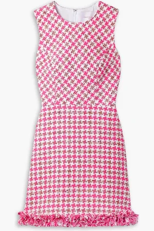 Carolina Herrera Frayed houndstooth cotton-blend bouclé mini dress - - US 12