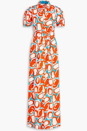 Diane von Furstenberg Paddy pleated printed stretch-cotton poplin maxi shirt dress - Red - S