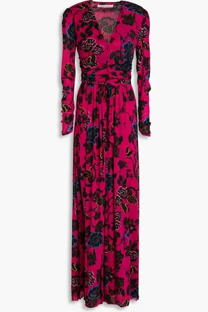 Diane von Furstenberg Anne floral-print stretch-mesh maxi dress - Pink - XXS