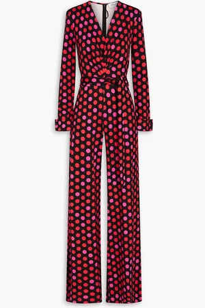 Diane von Furstenberg Rose Marie pleated polka-dot jersey jumpsuit - - US 0