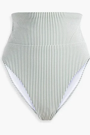 ONIA Emelia striped seersucker high-rise bikini briefs - Green - XS