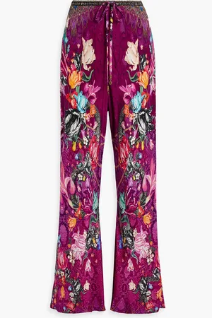 Camilla Printed silk crepe de chine wide-leg pants - Pink - XXL