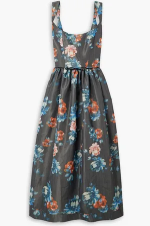 Markarian Apple Dark floral-print taffeta midi dress - Gray - US 14