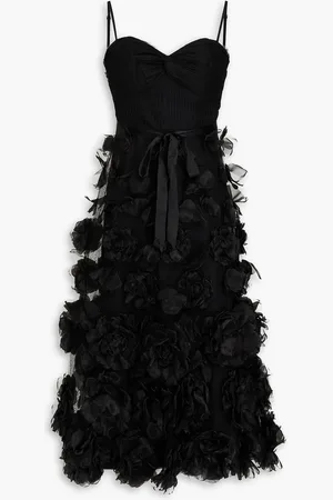 Marchesa Notte Appliquéd organza and tulle midi dress - - US 10