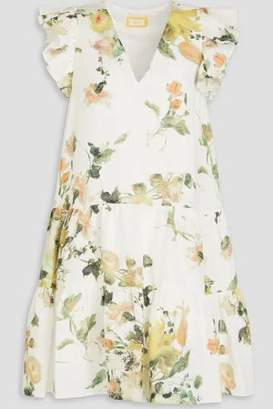 Erdem Ruffled floral-print linen mini dress - - UK 12