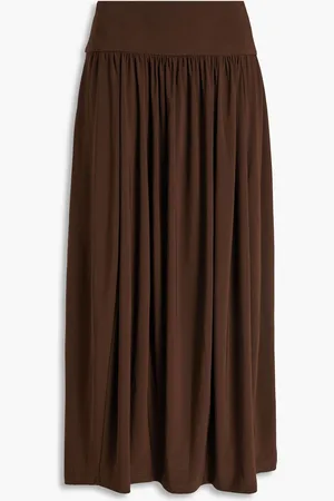 tibi Gathered jersey midi skirt - Brown - US 2