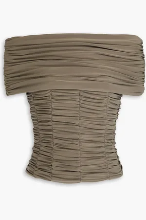 tibi Off-the-shoulder convertible ruched jersey top - Green - US 2