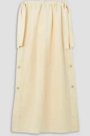 Totême Button-detailed TENCEL™ Lyocell and linen-blend midi skirt - White - FR 34