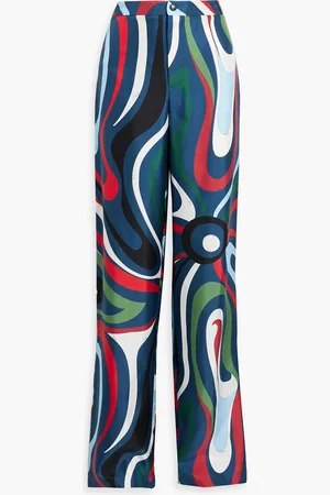 Puccini Printed silk-twill wide-leg pants - Blue - IT 46