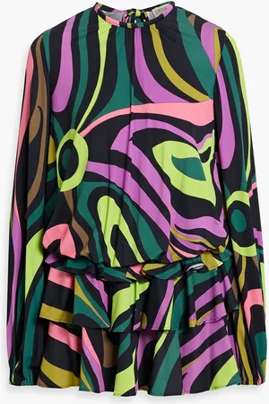 Puccini Ruffled printed satin-jersey mini dress - Green - IT 48