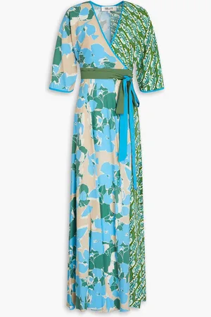 Diane von Furstenberg Wrap-effect pleated woven maxi dress - Green - M
