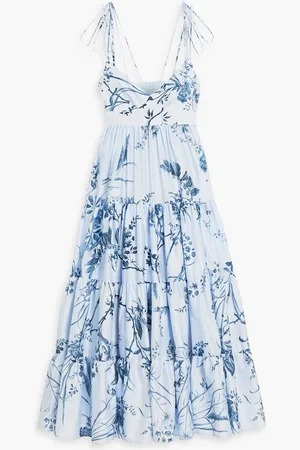 Erdem Tiered floral-print cotton-poplin midi dress - Blue - UK 12