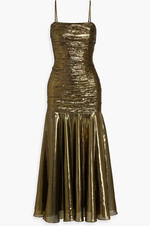 RIXO London Claudette ruched metallic lamé maxi dress - Metallic - UK 10