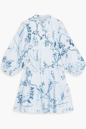 Erdem Tiered floral-print cotton-voile mini shirt dress - Blue - UK 10
