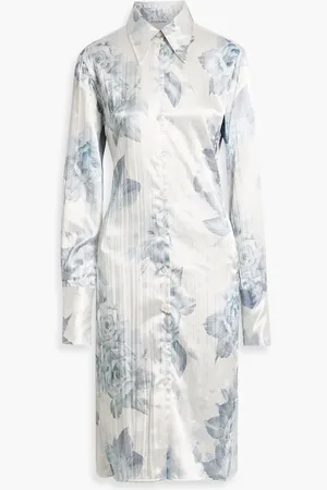 Acne Studios Floral-print satin midi shirt dress - Blue - DE 38