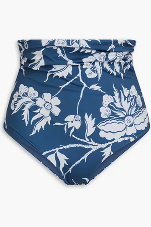 Mara Hoffman Bobbi floral-print ruched high-rise bikini briefs - Blue - XS
