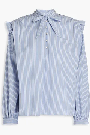 Maje Pussy-bow striped cotton-blend blouse - Blue - 3