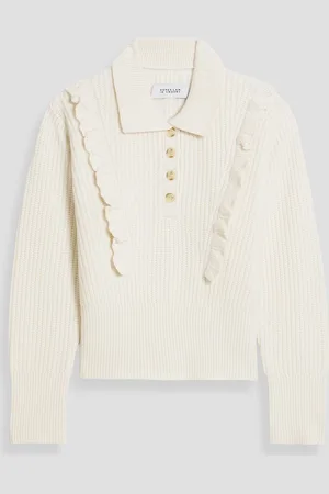 Derek Lam Noelia ruffled ribbed wool-blend polo sweater - White - M