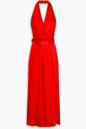 Nicholas Belted wrap-effect satin-crepe halterneck gown - - US 8