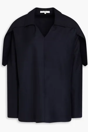 tibi Draped wool-twill top - Blue - XS