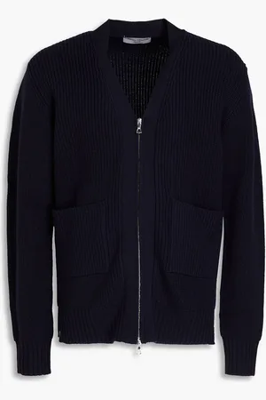 OFFICINE GENERALE Ribbed merino wool zip-up cardigan - Blue - XS