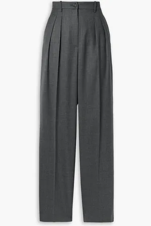 NILI LOTAN Abella pleated wool-twill straight-leg pants - Gray - US 12