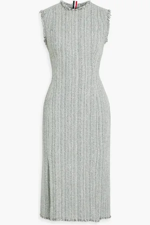 Thom Browne Frayed metallic tweed midi dress - Gray - IT 44