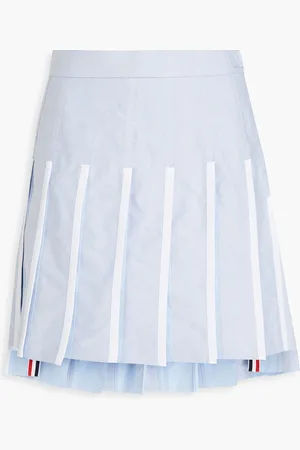 Thom Browne Pleated cotton Oxford and taffeta mini skirt - Blue - IT 38