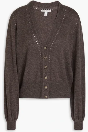 AUTUMN CASHMERE Pointelle-trimmed cashmere cardigan - Brown - XL