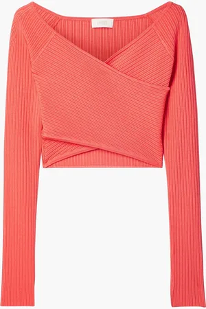 LAPOINTE Cropped wrap-effect stretch-knit top - Orange - M