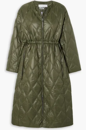 Ganni Quilted glossed-shell coat - Green - 4XL
