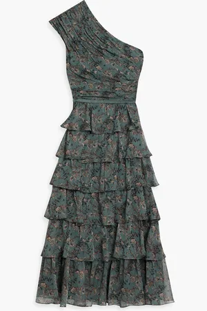 MIKAEL AGHAL One-shoulder ruffled floral-print georgette midi dress - Green - US 6