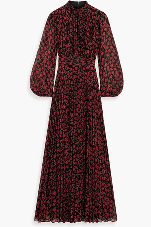 MIKAEL AGHAL Cutout floral-print plissé-chiffon maxi dress - - US 6