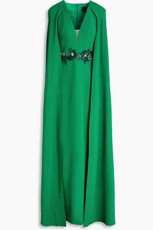 Marchesa Notte Cape-effect embellished crepe gown - - US 10