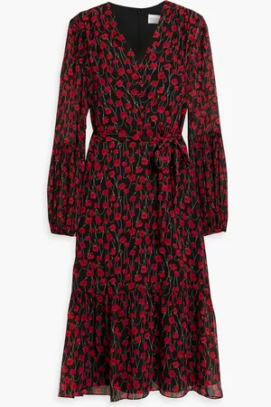 MIKAEL AGHAL Belted floral-print chiffon midi dress - - US 6