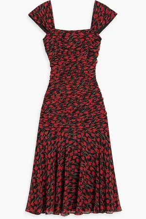 MIKAEL AGHAL Ruched floral-print chiffon midi dress - - US 6