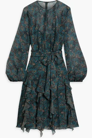 MIKAEL AGHAL Ruffled floral-print chiffon dress - Green - US 6