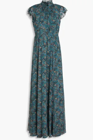 MIKAEL AGHAL Ruffled floral-print crepon maxi dress - Green - US 10