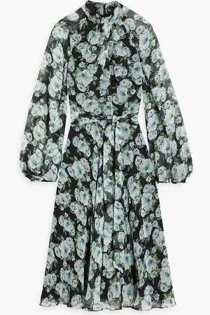 MIKAEL AGHAL Pleated floral-print chiffon midi dress - - US 6