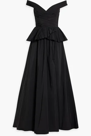 Marchesa Notte Off-the-shoulder pleated ruffled taffeta gown - - US 6