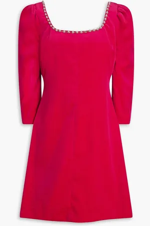 Cara Cara Belinda crystal-embellished cotton-blend velvet mini dress - Pink - US 0
