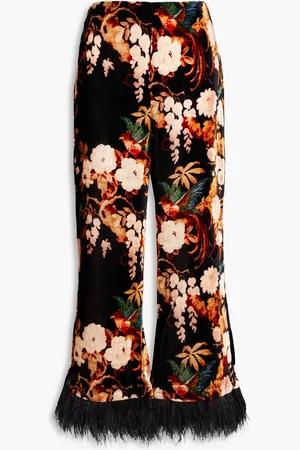 Cara Cara Cordova cropped floral-print velvet wide-leg pants - - S