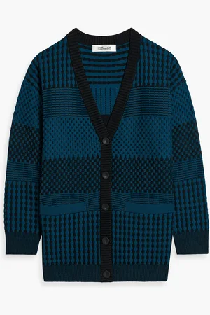 Diane von Furstenberg Paulette checked jacquard-knit cardigan - Blue - S