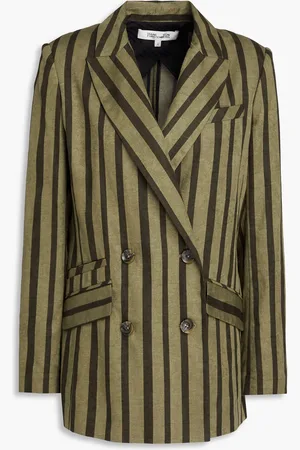 Diane von Furstenberg Madison double-breasted striped cotton and linen-blend blazer - Green - US 6
