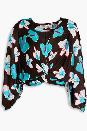 Diane von Furstenberg Fran cropped floral-print jersey top - Brown - US 6