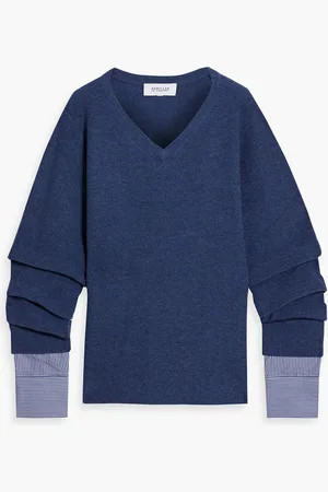 Derek Lam Cassie poplin-paneled wool sweater - Blue - M