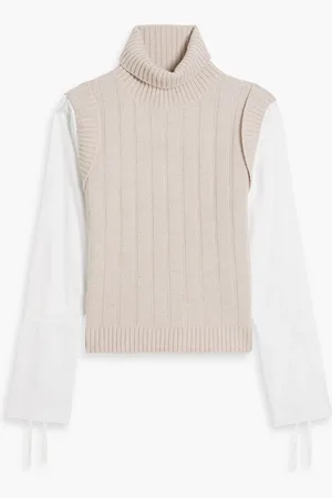 Derek Lam Paola poplin and ribbed wool turtleneck sweater - Neutral - XS
