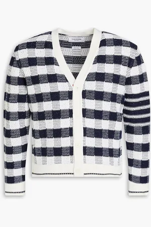 Thom Browne Checked jacquard-knit cotton-blend cardigan - Blue - 4