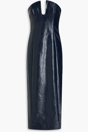 Nicholas Strapless faux leather midi dress - Blue - US 4