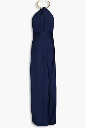 Nicholas Embellished satin halterneck maxi dress - Blue - US 8